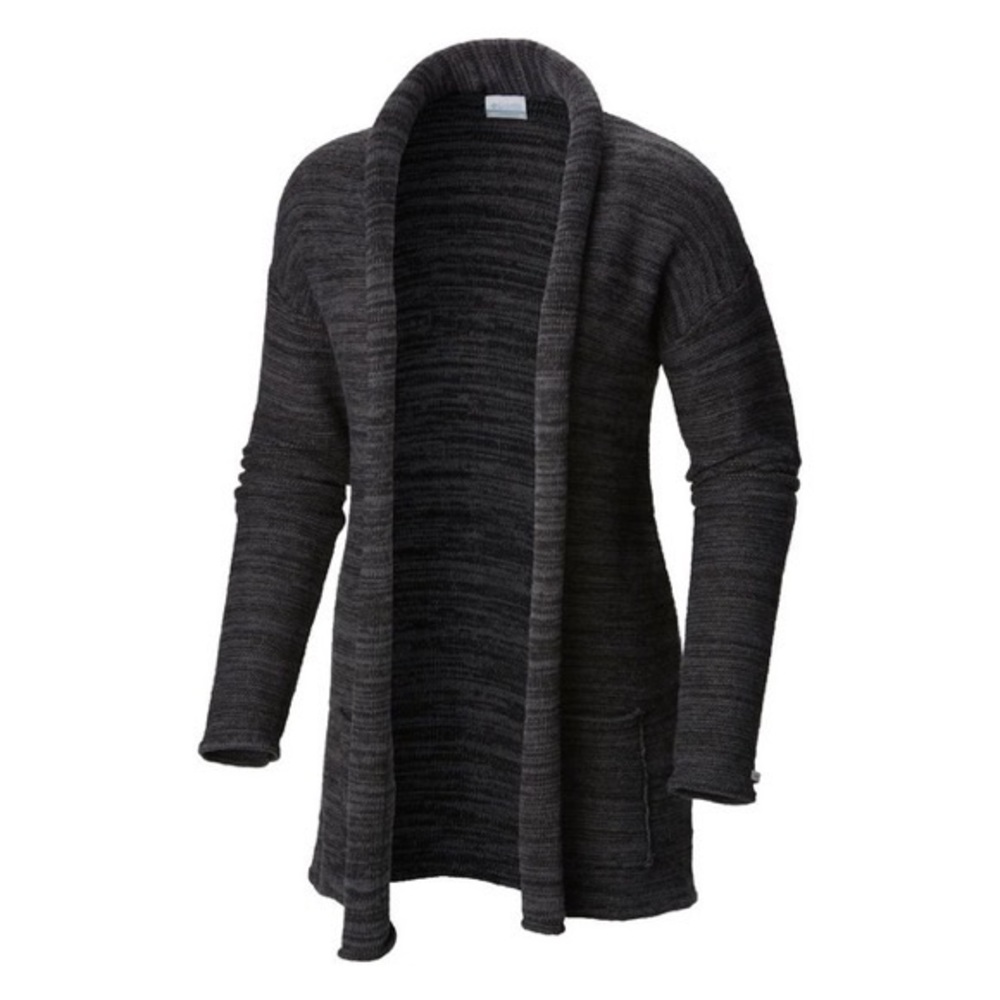 Columbia Rocky Range Black/Gray Heathered Wool Blend Long Cardigan Women’s Sz S